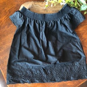 Off the Shoulder Eyelet Edged Top in Black
